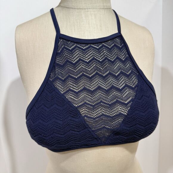 Aerie Cropped Helter Neck Blue Lace Swimsuit Top Size SP Adjustable - Picture 13 of 16